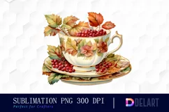 Watercolor Vintage Autumn Tea Cup Party Clipart Image Product Image 1