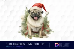 Watercolor Christmas Pug Dog Clipart, Illustration PNG Product Image 1