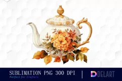 Watercolor Vintage Autumn Tea Cup Party Clipart Design Product Image 1