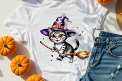 Halloween Kitten Sublimation PNG | Cute Witch Cat with Broom Product Image 3