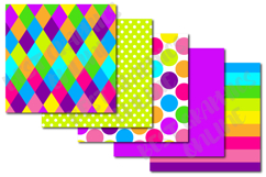 Bright Neon Colors Digital Papers Set, Polks Dots Background Product Image 2