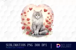 Watercolor Valentine Cat Clipart , Illustration PNG Product Image 1