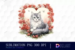 Watercolor Valentine Cat Clipart , Illustration PNG Product Image 1