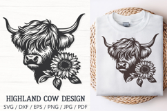 Highland Cow with Sunflowers SVG | Cute Farm Animal Cut File Product Image 1