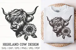Highland Cow with Sunflowers SVG | Cute Farm Animal Cut File Product Image 1