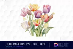 Watercolor Tulip Bouquet PNG Clipart Product Image 1