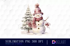 Watercolor Vintage Snowman PNG Clipart Product Image 1