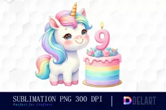 Watercolor Unicorn Birthday with Candle Clipart PNG Product Image 1