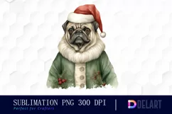 Watercolor Christmas Pug Dog Clipart, Illustration PNG Product Image 1