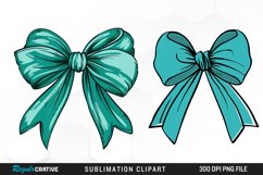 Watercolor Teal Bow Sublimation PNG Clipart Product Image 1