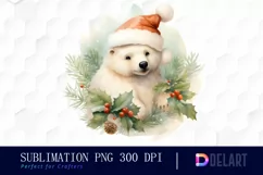 Watercolor Christmas Polar Bear Clipart, Illustration PNG Product Image 1