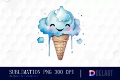 Watercolor Blue Ice Cream Happy Face PNG Clipart Product Image 1