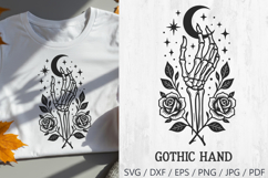 Skeleton Hand with Moon and Roses SVG and PNG Clipart Product Image 1