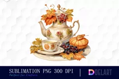 Watercolor Vintage Autumn Tea Cup Party Illustration Clipart Product Image 1