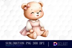 Watercolor Baby Girl Bear Clipart, Sublimation Art Product Image 1