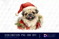 Watercolor Christmas Pug Dog Clipart, Illustration PNG Product Image 1
