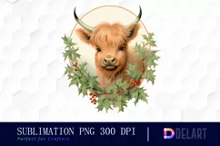 Watercolor Vintage Highland Cow Sublimation Clipart Product Image 1