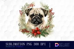 Watercolor Christmas Pug Dog Clipart, Illustration PNG Product Image 1