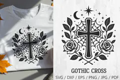 Gothic Cross with Roses Halloween SVG and PNG Clipart Product Image 1