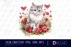 Watercolor Valentine Cat Clipart , Illustration PNG Product Image 1