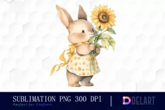 Watercolor Bunny with Sunflowers Clipart, Sublimation Art Product Image 1