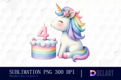 Watercolor Unicorn Birthday with Candle Clipart PNG Product Image 1