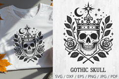 Skull Crown with Roses and Moon SVG and PNG Clipart Product Image 1