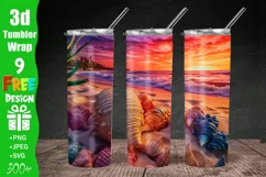 Sunset Beach 20 oz Skinny Tumbler Design, 3d Tumbler Wrap Product Image 1