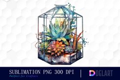 Watercolor Succulent Terrarium Glass Box Sublimation Clipart Product Image 1