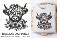 Highland Cow with Sunflowers SVG | Cute Farm Animal PNG File Product Image 1