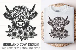 Highland Cow with Sunflowers SVG | Cute Farm Animal PNG File Product Image 1