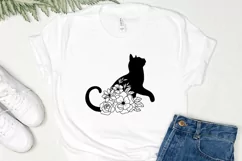 Cat with Flower Svg Cat Svg Floral Cat Silhouette Product Image 2