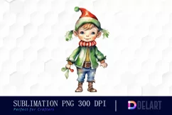 Watercolor Child Christmas Elf PNG Clipart Product Image 1