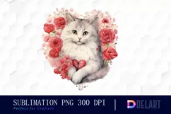 Watercolor Valentine Cat Clipart , Illustration PNG Product Image 1