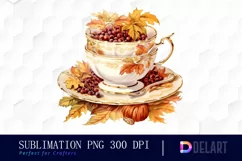 Watercolor Vintage Autumn Tea Cup Party Clipart Design Product Image 1