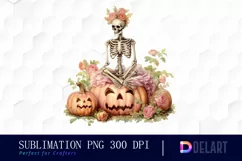 Watercolor Vintage Halloween Skeleton PNG Clipart Product Image 1