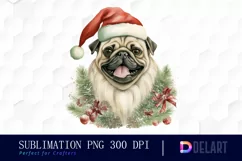 Watercolor Christmas Pug Dog Clipart, Illustration PNG Product Image 1