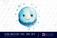 Watercolor Blue Macaron Happy Face PNG Clipart Product Image 1
