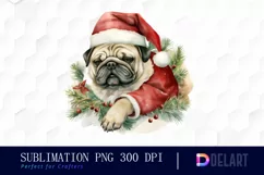 Watercolor Christmas Pug Dog Clipart, Illustration PNG Product Image 1