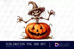 Watercolor Skeleton Halloween Pumpkin PNG Clipart Product Image 1