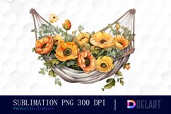 Watercolor Hammock with Ranunculus Flower Clipart Design Product Image 1