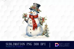 Watercolor Vintage Snowman PNG Clipart Product Image 1