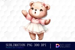 Watercolor Baby Girl Bear Clipart, Sublimation Art Product Image 1
