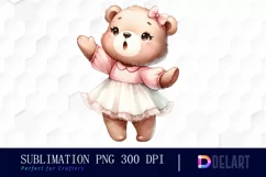 Watercolor Baby Girl Bear Clipart, Sublimation Art Product Image 1