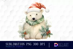 Watercolor Christmas Polar Bear Clipart, Illustration PNG Product Image 1