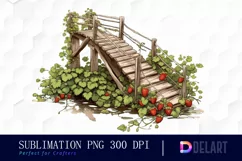 Wooden Bridge Strawberry Vines Clipart PNG Product Image 1