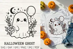 Kawaii Halloween Ghost with Balloon SVG and PNG Clipart Product Image 1