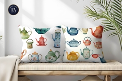 Watercolor Teapots Whimsical Seamless Digital Paper Product Image 2
