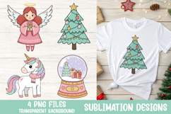 Christmas Angel Tree Unicorn Snow Globe PNG Sublimation Product Image 1