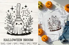 Cute Broom Halloween SVG Cut File| Kawaii Witch PNG Clipart Product Image 1